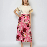 Fustă pantaloni largi cu print floral roz