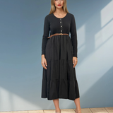 Rochie lungă cu bust din bumbac și curea în talie negru