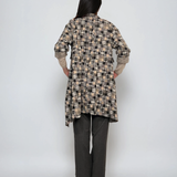 Cardigan lung cu șlițuri laterale și imprimeu geometric mic beige