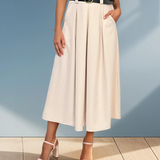 Fustă midi cu buzunare și pliuri crem