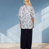 Bluză damă lejeră cu dungi și mânecă desfăcută bleu