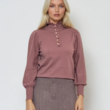 Pulover cu mâneci bufante si guler încretit mov