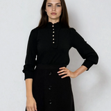 Pulover cu mâneci bufante si guler încretit negru