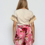 Tricou din bumbac cu croșet și franjuri alb
