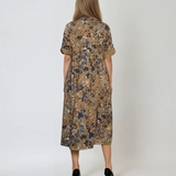 Rochie lungă din bumbac cu print floral și mânecă 3/4 beige