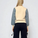 Pulover cu mâneci din denim cu paiete alb