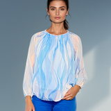 Bluză din voal cu mânecă lungă și elastic bleu