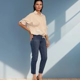 Cămașă mânecă fluture cu print argintiu crem