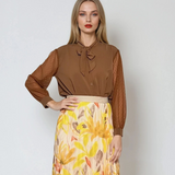 Bluza voal cu mâneci tulle polka dots beige
