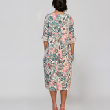 Rochie cu print oriental și buzunare turcoaz