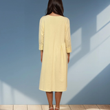 Rochie din bumbac cu flori aplicate și buzunare galben