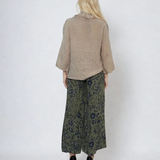 Pantaloni largi cu imprimeu floral kaki