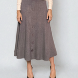 Fustă tricotată clos cu nasturi gri