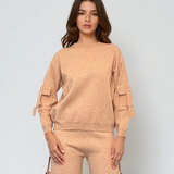 Compleu tricotat casual cu cataramă la buzunare beige