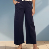 Pantaloni drepți cu dungă pe picior și buzunare bleumarin