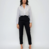 Cămașă elegantă din vâscoză subțire cu bandă de dantelă la gât bleu