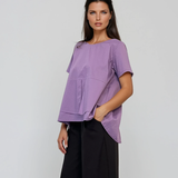 Bluză din bumbac cu mânecă scurtă și nasturi decorativi mov