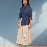 Cămașă din denim largă cu mâneci lungi bleumarin