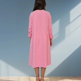 Rochie din bumbac cu flori aplicate și buzunare roz