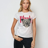 Tricou mulat din bumbac cu print tigru alb