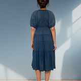 Rochie din bumbac subțire cu polka dots bleumarin