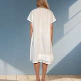 Rochie din poplin cu volan și trandafiri alb