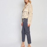 Jachetă scurtă din bumbac cu broderie spartă crem