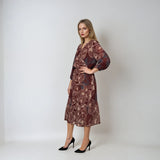 Rochie lungă din voal cu print floral maro