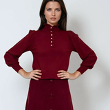 Pulover cu mâneci bufante si guler încretit grena