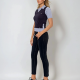 Pulover cu mânecă scurtă, guler cămașă și nasturi bleumarin