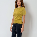 Pulover tricotat cu mânecă scurtă si perle verde