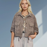 Jachetă scurtă din bumbac cu broderie spartă grej