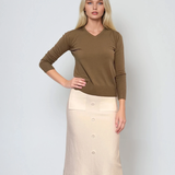 Pulover cu decolteu în V moale si confortabil olive