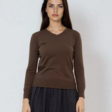 Pulover cu decolteu în V moale si confortabil kaki