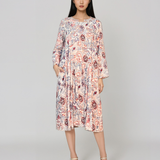 Rochie cu print oriental și buzunare gri