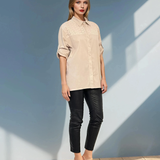 Cămașă largă cu broderie față și spate crem