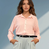 Cămașă din vâscoză cu mânecă lungă roz