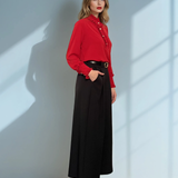 Bluză din voal cu volane la guler și mâneci rosu