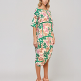 Rochie stil balon cu buzunare și print verde