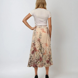 Fustă lungă din voal plisat cu print floral alb