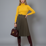 Fustă plisată cu curea kaki