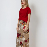 Fustă pantaloni largi cu print floral beige