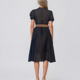 Rochie midi din bumbac cu centură în talie negru