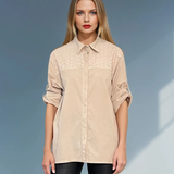 Cămașă largă cu broderie față și spate crem