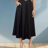 Fustă midi cu buzunare și pliuri negru