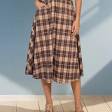 Fustă lungă cloș cu buzunare și carouri negru