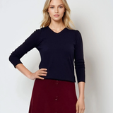 Pulover cu decolteu în V moale si confortabil bleumarin