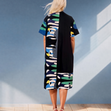 Rochie tip cămașă cu mânecă scurtă și print multicolor verde