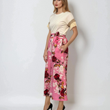 Fustă pantaloni largi cu print floral roz