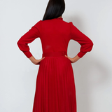 Pulover cu mâneci bufante si guler încretit rosu